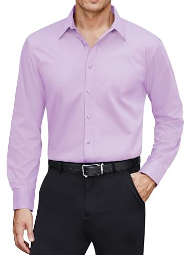 J.VER Mens Casual Shirts Long Sleeve Stain Shield Stretch Non Iron Formal Business Smart Fashion Holiday Party Dating Dress Shirt Light Purple S