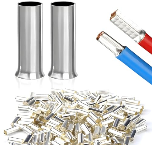Aderendhülsen 10mm² 12mm lang unisoliert 300 Stk Kabelhülsen Aderendhülsen 10mm² Für Drahtverbindungen und Elektrische Spleißungen Silber