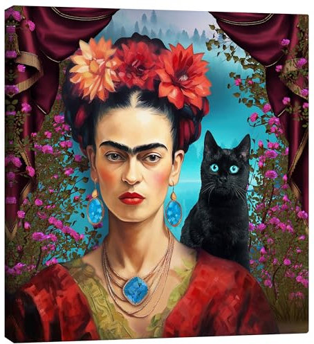 Posterlounge Frida Kahlo mit der Katze Leinwandbild von Mark Ashkenazi 30 x 30 cm Bunt Wandbilder Wanddeko