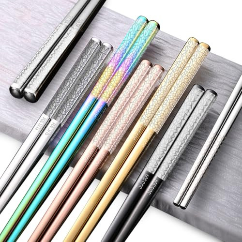 Zamety 5 Paar Essstäbchen Edelstahl, Sushi Stäbchen Spülmaschinenfest, Wiederverwendbare Chinesische Stäbchen, Buntes Chopsticks 5 Farben Essstäbchen Metall 23.5cm Rutschfest Chopsticks Metal