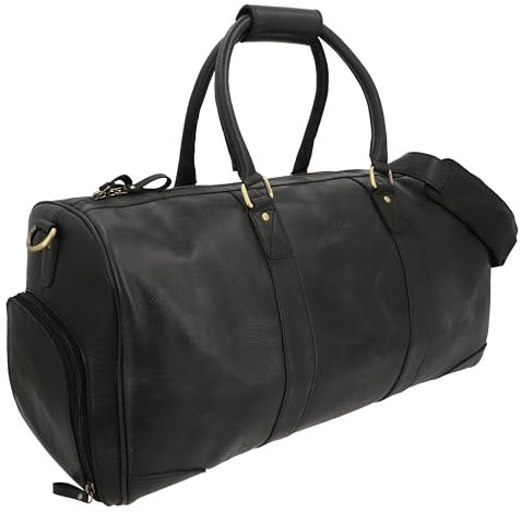 Gusti Reisetasche Leder - Davide Damen und Herren Boardtasche Umhängetasche Ledertasche Reisegepäck Weekender Schwarz Leder