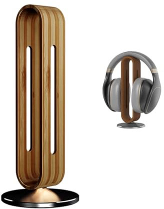 Yelschwa Headphone Stand Holder for Desk U-Shaped Arc Design Non-Slip Aluminum Alloy Base Wood Gaming Headset Bracket Desk Gaming Headset Station for Over Ear (Gray)