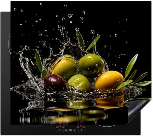 KitchenYeah© Herdabdeckplatte Induktion Schutzmatte Küche Herdabdeckung Ceranfeld Induktionsmatte Cerankochfeld Abdeckung Olive - Grün - Wasser - Schwarz - 58x51 cm