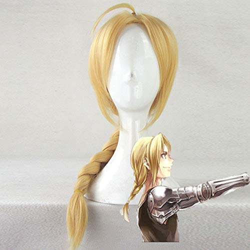 Cosplay Perücke-Anime Fullmetal Alchemist Edward Elric Cosplay Perücke 55cm Mittellang Gerade Geflecht Hitzebeständige Haarkostümperücken+Perückenkappe