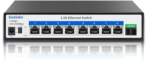 Goalake Commutateur Ethernet 8 ports, 8 ports RJ45 2,5 G et 1 port SFP 10 G, capacité de commutation de 60 Gbit/s, idéal pour NAS 2,5 Go, vidéo 4K, PC de jeu, serveur 2,5 Go, WiFi AP 2,5 Go