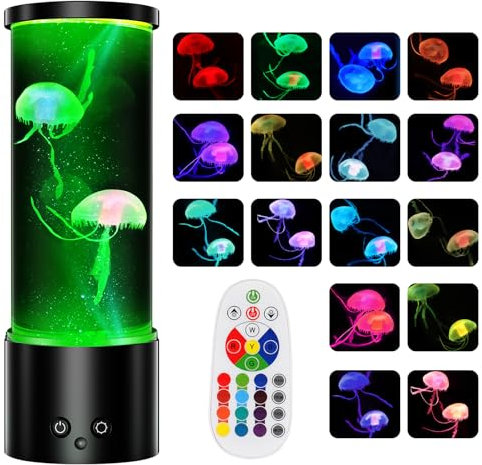Soarling Lampe méduse, veilleuse LED pour enfants et adultes, lampe océan, lampe poisson avec télécommande, lumière d'ambiance avec 17 lampes à changement de couleur RVB comme cadeau, Noir