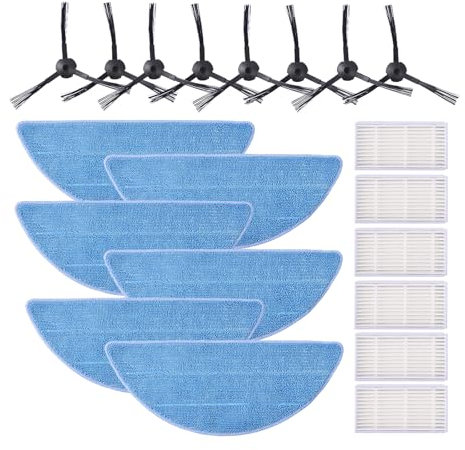 KEEPOW 20 Stück Ersatzteile Zubehör Filter HEPA Tuch Velcro für ILIFE ZACO V3 V3S V5 V5S V5S Pro V5x, 8 Seitenbürsten， 6 HEPA Filters ，6 Mop，Staubsauger Roboter Zubehör