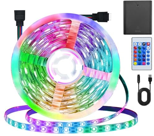 ZFAUOL Led Strip Light, 5m RGB Led Lights(Battery or USB Powered), Remote Contral, LED Lights for Home, Bedroom, TV Decoration