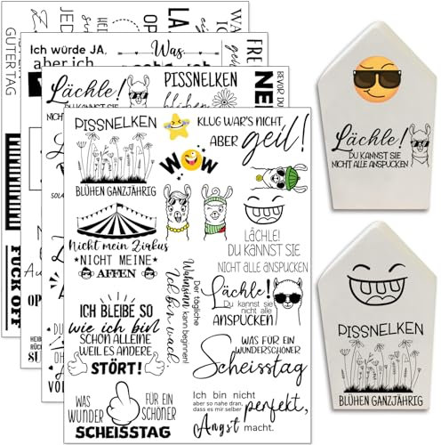 Hongma Rub On Sticker 19x14cm-Großformat Lustige Sprüche Transfers 4PCS für Raysin für Keraflott Möbel Glas Holz DIY Deko Rub On Folie Rubons Aufkleber