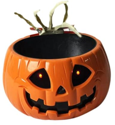 AWHAO Cuenco de Dulces de Halloween, Cuenco de de Halloween, Adorno Realista, Luces de Calabaza para Decoraciones de Halloween, Vacaciones