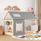 LUTUTU Kinderbett, Kinderbett in Hausform, Einzelhaus-Flachbett mit Dach und Fenster, 90x200cm (Natur und Grau)