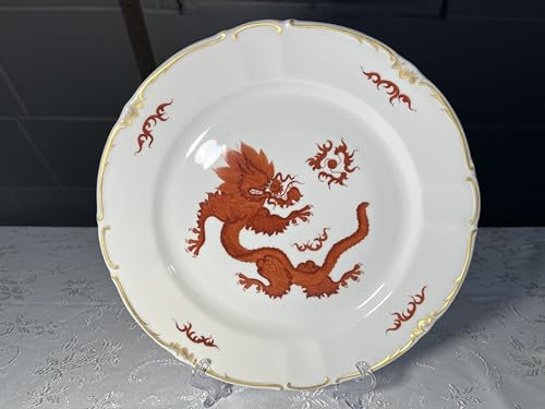 Generisch Roter Drache Ming, Porzellan Teller, Dresden Handmalerei, Durchmesser 28 cm, 3 cm tief.