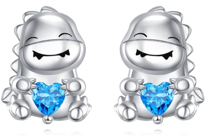 Dinosaurier Ohrringe S925 Sterling Silber Dino Ohrringe Blau CZ Dinosaurier Ohrstecker Süßes Dinosaurier Schmuck für Damen Frauen Liebhaber