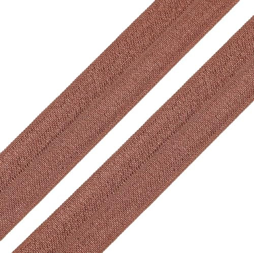 1m Einfassband 20mm hochelastisch 44% Elastan gefalzt Meterware Faltgummi Schrägband Farbwahl, Größe:20mm, Farbe:kakao