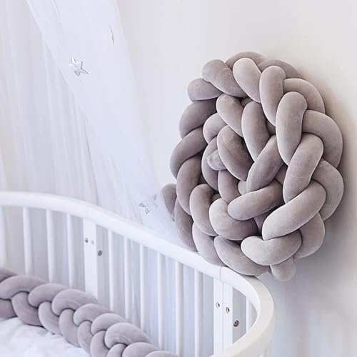 RZYW Bettschlange Geflochten, Nestchenschlange Geflochtenes,Kantenschutz Bettumrandung Knotenkissen, Seitenschläferkissen, Bettschlange Baby, Stillkissen,Grau,2m