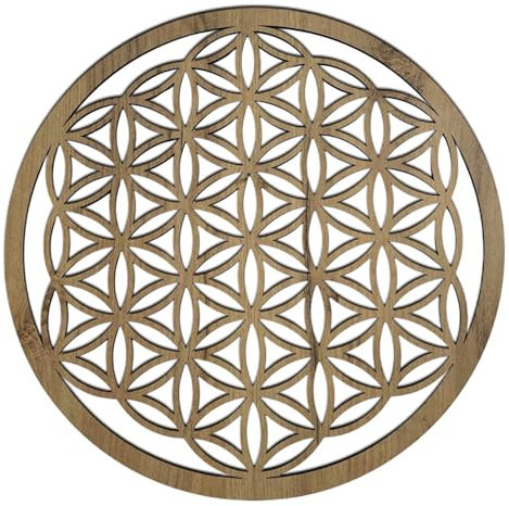 SENTOP HDF0168 Art mural en bois Fleur de vie Mandala sculpté pour l'intérieur (chêne doré, 40 cm)