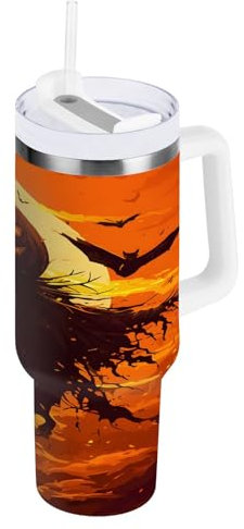 OWFKAY Vaso aislado al vacío de acero inoxidable con cabeza de calabaza y espantapájaros con tapa y pajita