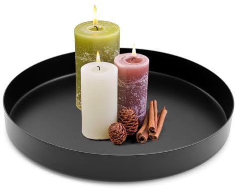 WYYFXY® Bandeja decorativa redonda, plato decorativo, color negro, bandeja decorativa de 20 cm, bandeja de metal, bandeja redonda decorativa para mesa de café, mesa de comedor, dormitorio, salón,