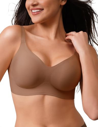 CLOSEMATE Nahtloser BH Damen Ohne Bügel Bequemer und Weicher Bügellose Komfort Büstenhalter Bralette Glattes Hautgefühl Sanfter Braun M