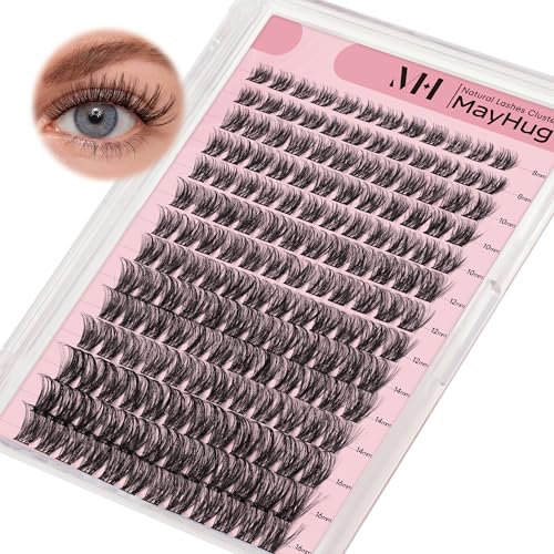 Mayhug Wimpern Cluster, 168Pcs Cluster Lashes Natürliches Aussehen, Wispy Künstliche Nerzwimpern, C Curl Individuelle Wimpern Extensions Wimpernverlängerungen für DIY zu Hause(8-16mm, Natural)