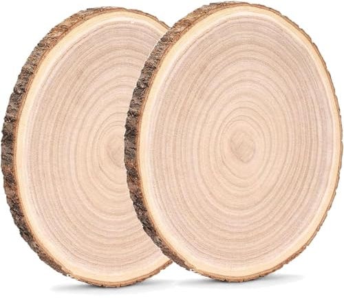 HERZONE 2pcs Paulownia Holzscheiben 35-40cm Holzscheiben zum Basteln,Dicke ca.2mm Polierte Holzplatte Rund aus Natürlichem Paulownia-Holz (2)