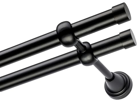 Voppi Gardinenstange 200cm schwarz mit Abschlussstreben Stahl elegant für Gardinenstangen Doppel Innen robust