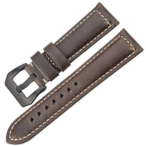 MENGKE Echtes Lederarmband Armband 20 22 24 26 Mm Damen Herren Ölwachs Rindsleder Blau Grün Rot Braun Wachbandband Stahlschnalle(Green Black Buckle,20mm)