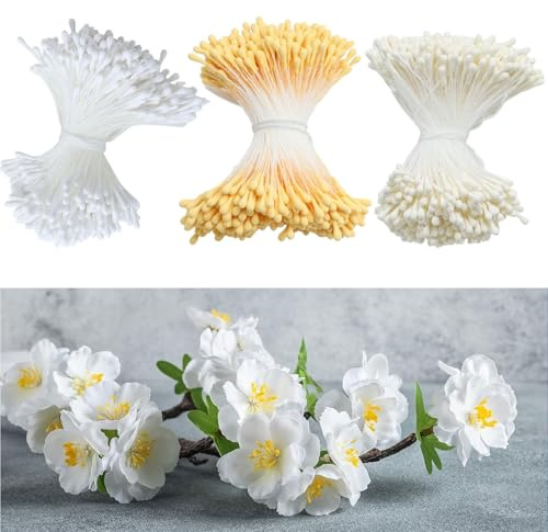 Srvauyea 1200 Pezzi Stami di Fiori, Stami di Fiori di Perle a Doppia Punta, Stami per Fiori Artificiali, Stame Artificiale a Forma di Malto, Stami Simulati per La Decorazione Artigianale