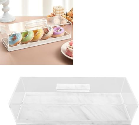 Rectangle Cake Tray with Lids, Clear Pastry Display Case, Dessert Holder Tray, Cake Stand, Cookie Display, Marble Pattern Plastic Cake Platter with Lucite Cover