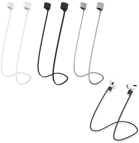 3X AirPods Halteband aus weichem Silikon, Sicherungsband Kompatibel mit AirPods 1 2 3 Pro 1 2, Anti-Verlust Trageband für Sport Joggen Reisen, AirPods Zubehör(Schwarz, Weiß, Grau 70 cm Länge
