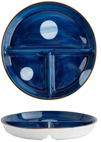 Plato de cerámica dividido con 3 compartimentos para control de porciones para aperitivos y salsas