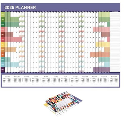 12 Monate Jahreskalender, Januar 2025-Dezember 2025 Tageskalender, Wanddekorationskalender für Frauen, Männer, Feiertage, Aufgabenliste & Notizen