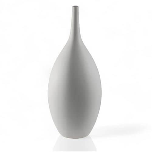 Hohe Moderne Bodenvase aus Keramik, Deko Vase für Pampasgras Trockenblumen Höhe 47 cm, Blumenvase tropfenform, Vase Dekovase (Weiß)