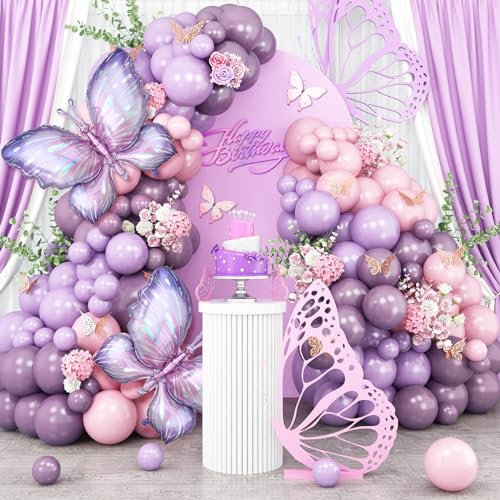 Luftballons Girlande Schmetterlinge, 110 Stück Lila Rosa Latex Ballons Bogen 18 10 5 Zoll Pastell Lavendel Rosa Luftballons Girlande Violett Latex Ballon für Mädchen Geburtstag Babyparty