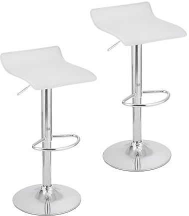 Baroni Home 2 SgabellI Bar Girevole con Altezza Regolabile, Base Cromata con Poggiapiedi e Fondo Antigraffio, Sgabello Cucina, Ristorante, Penisola, Facile da Montare, 38x45x59-79 cm, Bianco, 2 Pezzi