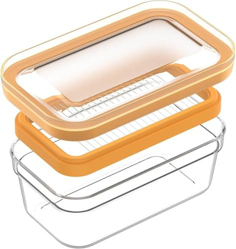 Butter Cutter Dish with Lid with Stainless Steel Wire Airtight Butter Keeper BPA Free Butter Cutter Slicer Durable Butter Storage Box Butter Container for Fridge and Tabletop Perfect for Butter Cheese