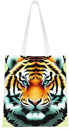 POEZJZW Little Fat Tiger Head Canvas-Tragetasche, ästhetisch, wiederverwendbar, Einkaufstasche für Damen, geeignet für Einkaufen und Büro, Schwarz, Einheitsgröße