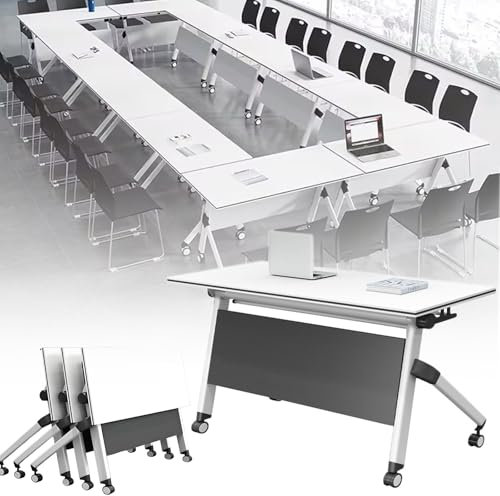 RUYICZB Klappbarer Konferenztisch, Moderner Rechteckiger Klappbarer Konferenztisch, Flip Top Mobile Trainingstisch Besprechungstisch Für Büro Besprechungsraum Klassenzimmer,55×20×30 in