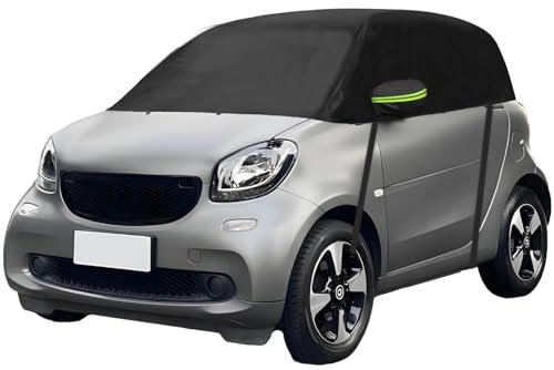 Halbgarage Autoabdeckung Wasserdicht Passend für Smart Fortwo 2006-2025, Halbgarage Verdickter Allwetter, Atmungsaktiv Halbabdeckung Autoplane, Autogarage Halbabdeckung vor Schnee und Sonne (Schwarz)