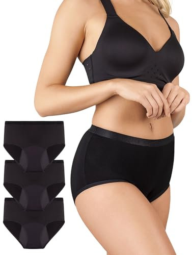 Nighttime High Waist Hipster, Perioden-Slip, Nachtwäsche für Damen, Menstruations-Unterwäsche, Bambus-Viskose, auslaufsicher, schadstoff-frei bei starker Blutung, schwarz, Größe L, 3er Pack