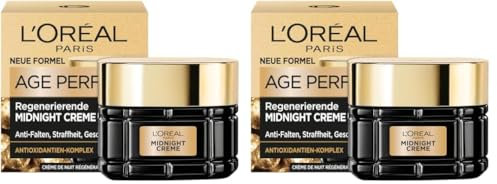 L'Oréal Paris Midnight Creme für Frauen: Regeneriert die Haut über Nacht & schützt tagsübermit einzigartiger Antioxidantien-Regenerationsformel, Age Perfect Zell Renaissance, 1x 50ml (Packung mit 2)