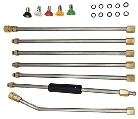 Kit d'extension de nettoyeur haute pression avec buses à 5 degrés et lances en acier inoxydable tige incurvée pour le nettoyage de voiture, accessoires de lavage de voiture haute pression
