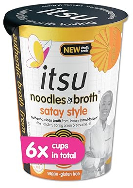 itsu satay style instant noodles & broth pot 66g | Instant Noodles Snack Multipack | Quick-to-Make Snack | Gluten free | Vegan | Pack of 6
