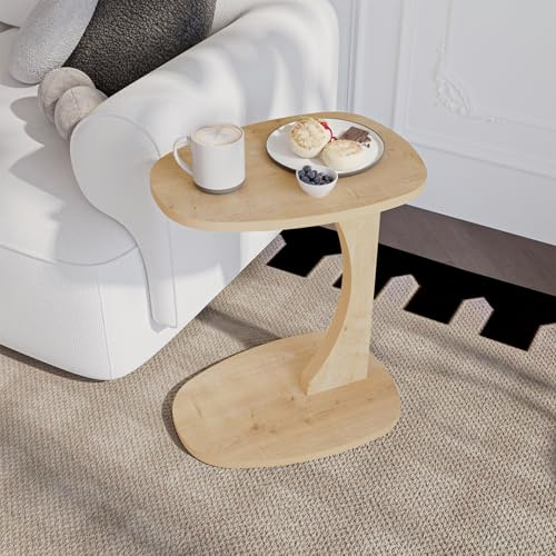 sugodesign Beistelltisch Couch mit Rollen, Kleiner Beistelltisch C-Form, Sofatisch in stylischer Eiche-Optik, Kleiner Couchtisch fürs Wohnzimmer, ideale Ablagefläche für Laptops, Tassen - Norma