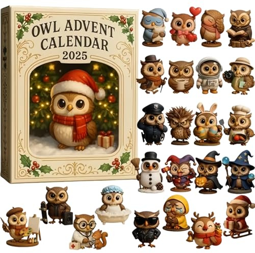 Eulen-Adventskalender 2025, 24 Tage Weihnachts-Countdown mit Mini-Eulenfiguren, Geschenkidee für Kinder & Erwachsene, Familien-Advent Spaß (1PCS)