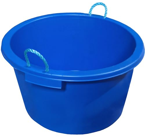 Large Tub with Rope Handles Plaster Mixing Cement Muck Water Storage Bucket Stable Storage Tub - 70L (Blue)