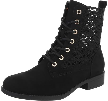 Ital Design Damen Stiefeletten mit Schnürung und Blockabsatz, runde Spitze