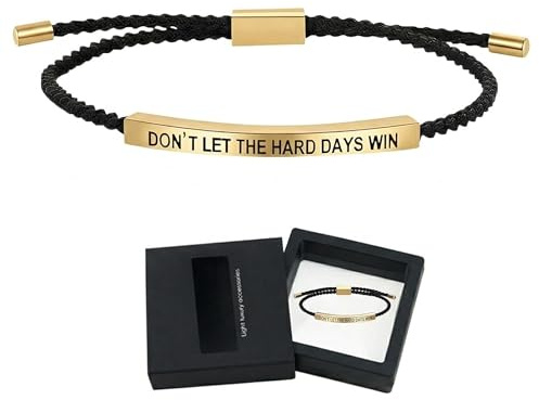 RhiVrillion Bracelet Cordon Ajustable avec Gravure Motivante “Don't Let the Hard Days Win” Cadeau Femme Homme Élégant en Acier Inoxydable Doré