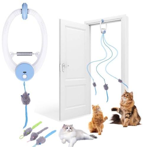 NEOVSUNY Elektrisches Katzenspielzeug, Interaktives mit Fernbedienung | Cat Toy Hängendes Automatisch Einziehbares Interaktives Spielzeug Tür Hängend mit 3 Mäuse,USB Wiederaufladbar