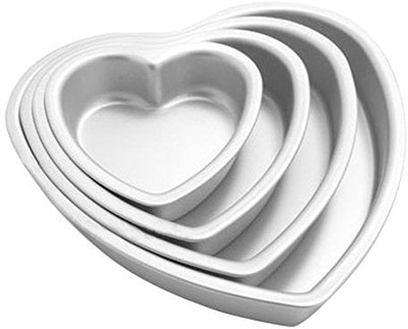 agile-shop set per dolci, a forma di cuore in alluminio metallo muffin cioccolato stampo da forno con fondo rimovibile – 12,7 cm 15,2 cm 20,3 cm 25,4 cm